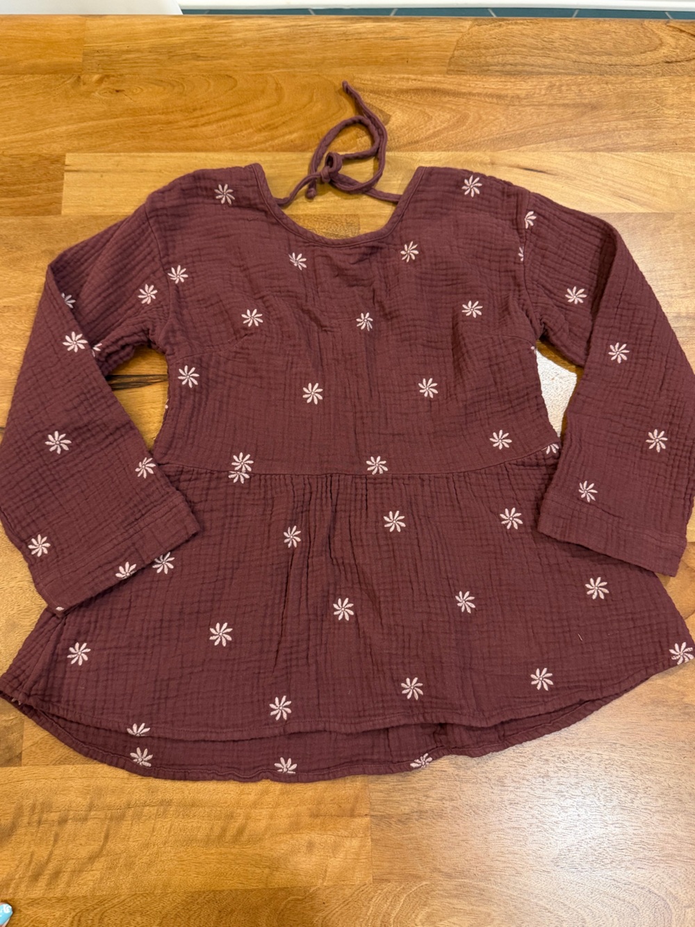 Madewell Maroon Floral Gauze Peasant Top w/ Embroidery Daisies Size XXS